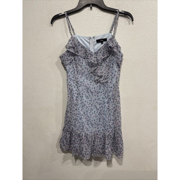 Lulus Sing Sweetly Mini Dress Women’s Small Light Blue Floral Print NWT - Picture 1 of 6